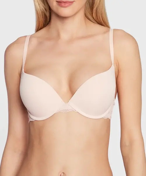 Dorina Push up / Plunge BH met beugel - Rosa - Kanten bh band - 3/4 cup - Decollete Bh