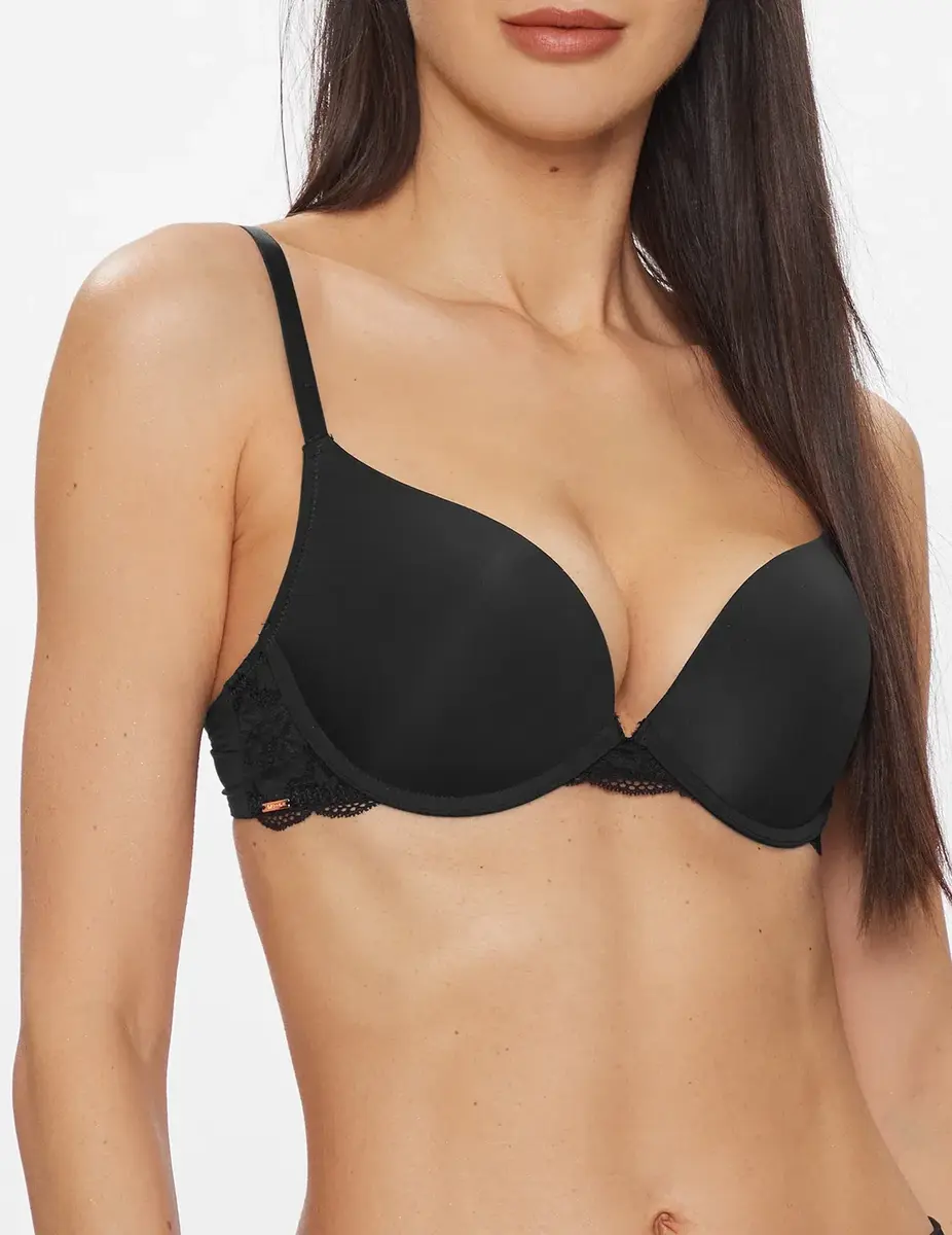 Dorina Push up / Plunge BH met beugel - Rosa - Kanten bh band - 3/4 cup - Decollete Bh