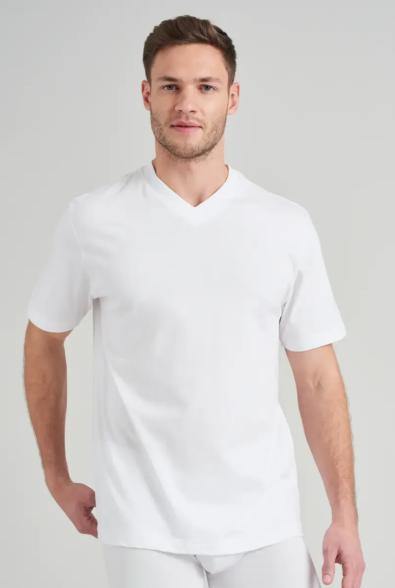 Schiesser 2-pack heren American T-Shirts v-hals - Wijde heren ondershirts - Stevige katoenen kwaliteit - 100% katoen wit