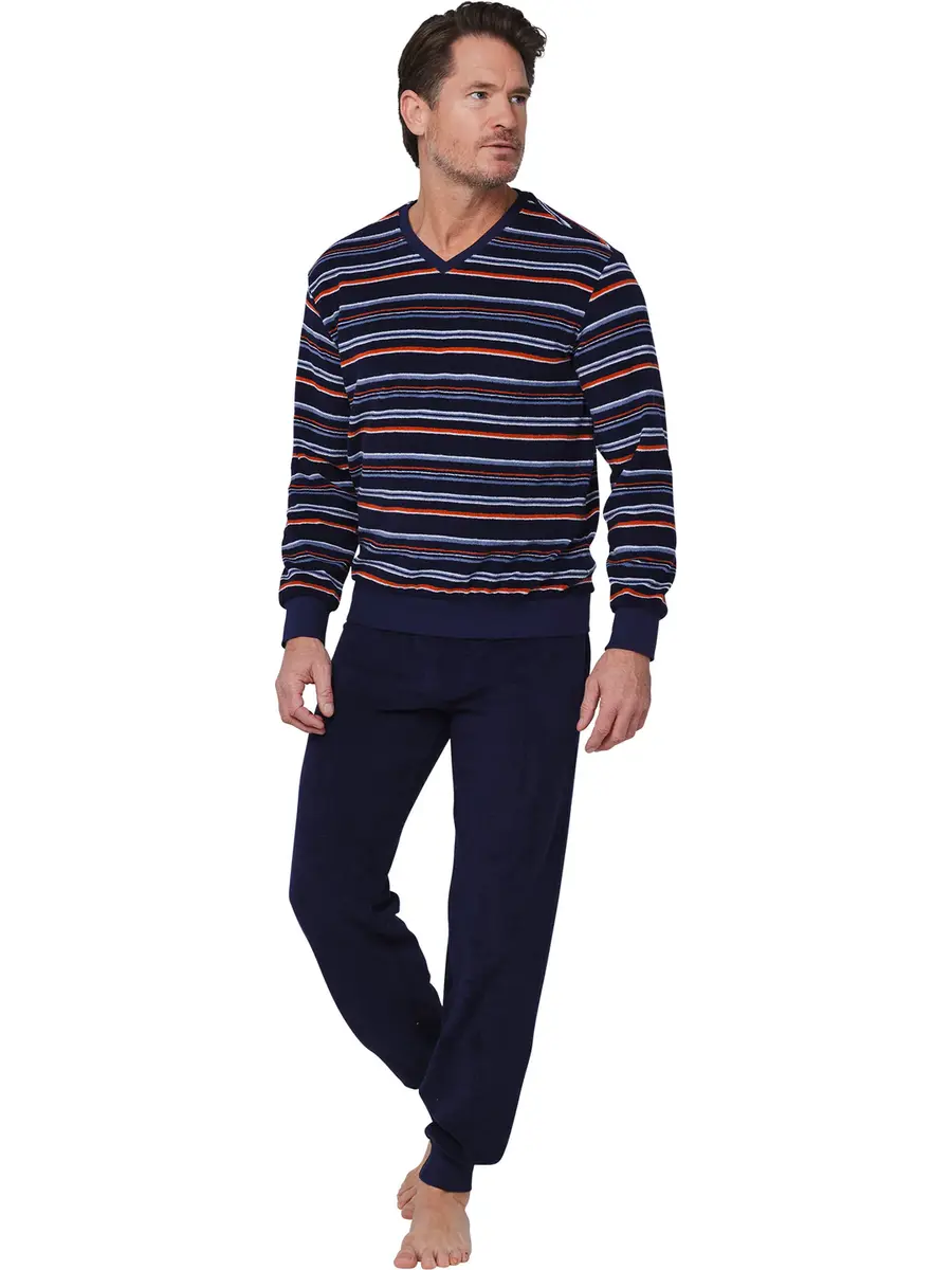 Pastunette Heren badstof pyjama met lange mouwen - Navy Nights
