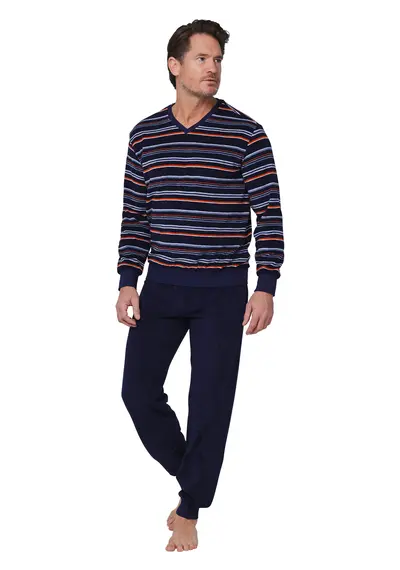 Pastunette Heren badstof pyjama met lange mouwen - Navy Nights Pastunette Heren badstof pyjama met lange mouwen - Navy Nights
