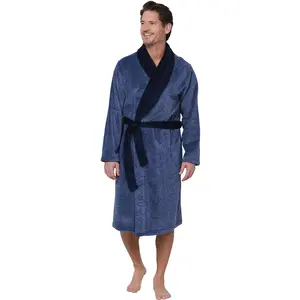 Pastunette heren fleece badjas - Donkerblauwe warme badjas mannen - 115 CM