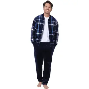 Pastunette heren Huispak Flanel Fleece - Donkerblauw - Ruit - warm heren pyjamapak 2-delig