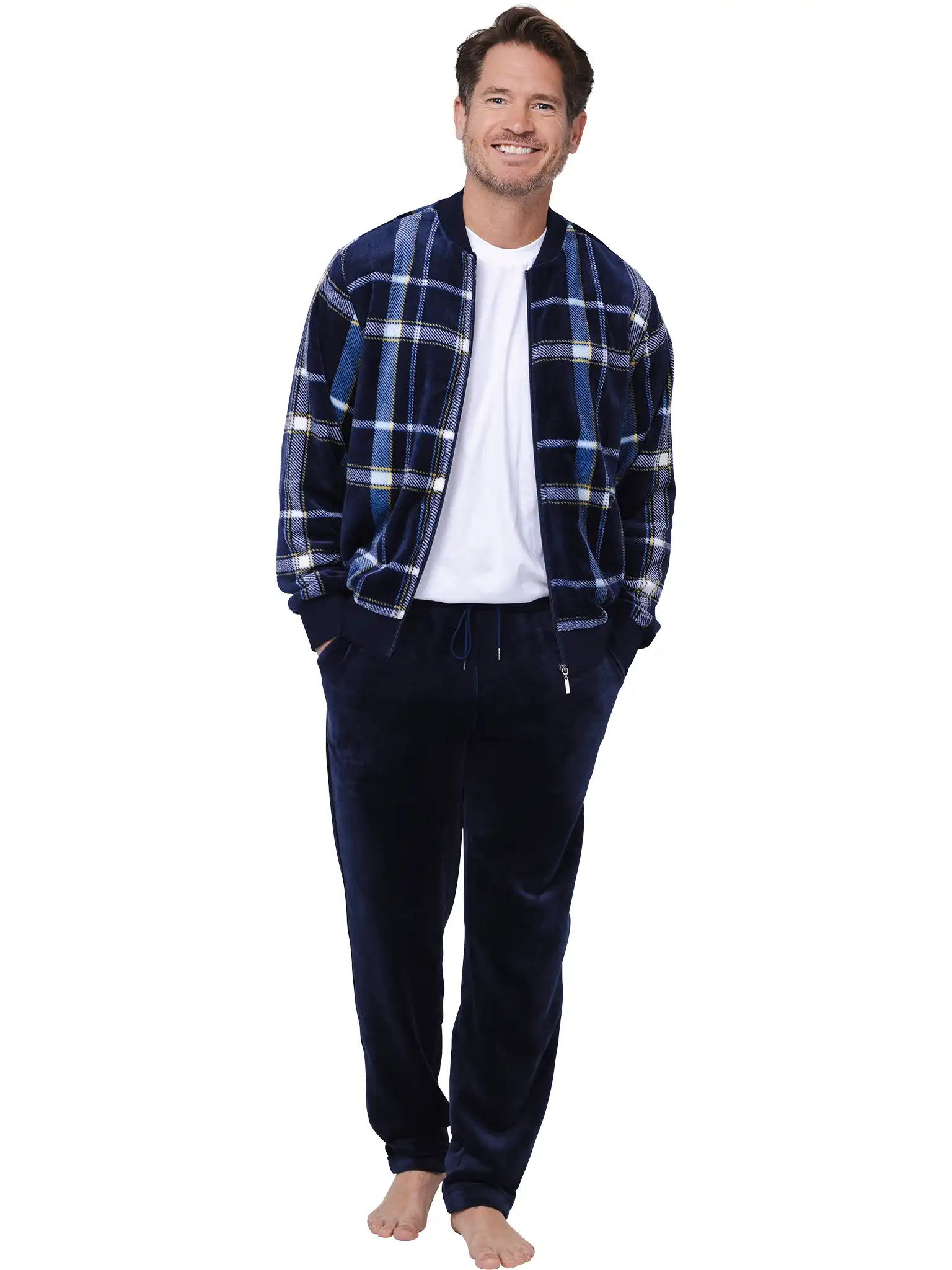 Pastunette heren Huispak Flanel Fleece - Donkerblauw - Ruit