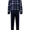 Pastunette heren Huispak Flanel Fleece - Donkerblauw - Ruit - warm heren pyjamapak 2-delig