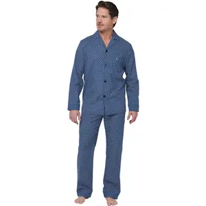 Robson Flanellen Heren Pyjama met knoopsluiting  - Donkerblauw