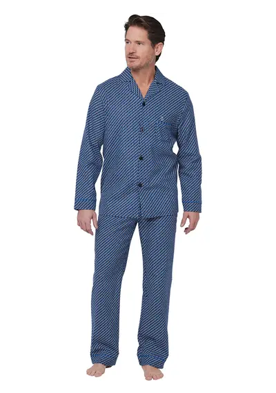 Robson Flanellen Heren Pyjama met knoopsluiting  - Donkerblauw Robson Flanellen Heren Pyjama met knoopsluiting  - Donkerblauw