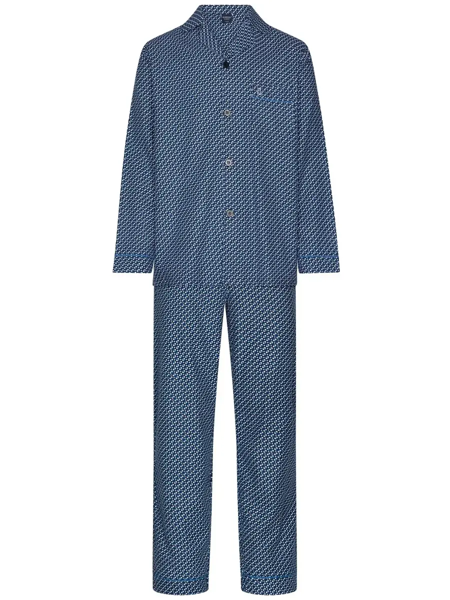 Robson Flanellen Heren Pyjama met knoopsluiting  - Donkerblauw