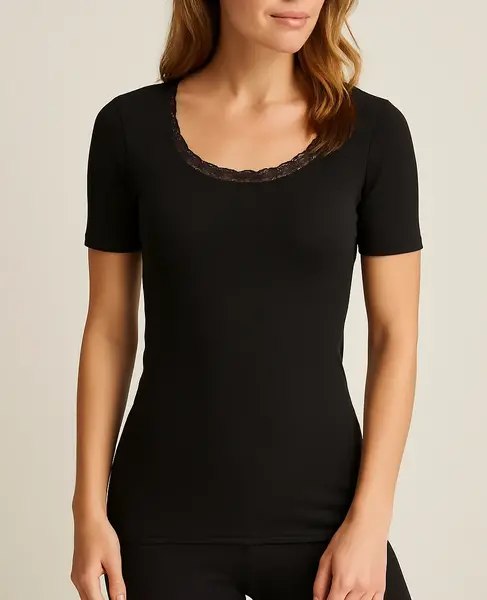 Ten Cate dames thermo shirt korte mouw - Kant - Warm thermo ondergoed dames - Diepe hals