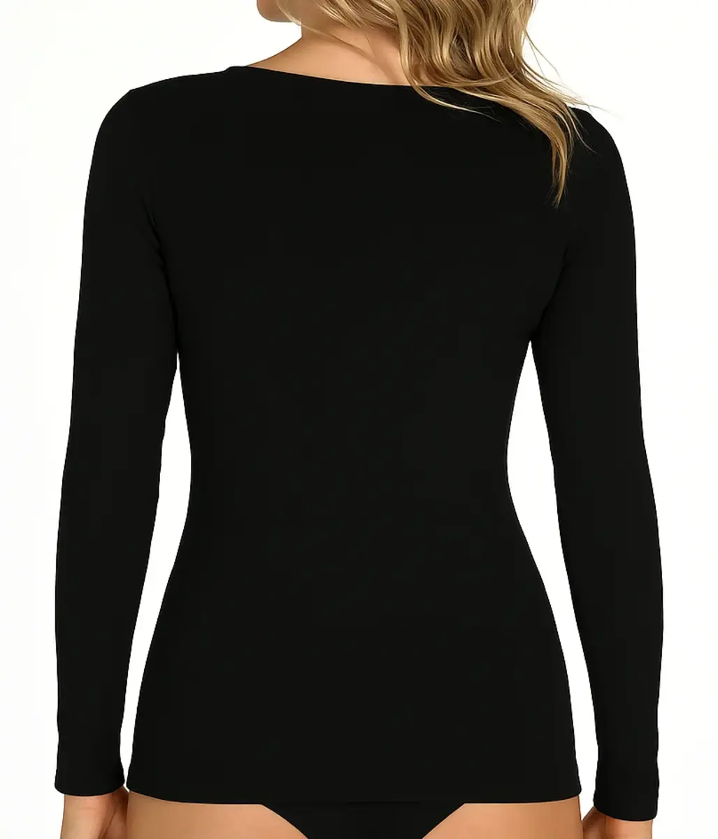 Entex dames thermo shirt lange mouw met kant - Zwart wollen ondershirt Entex dames thermo shirt lange mouw met kant - Zwart wollen ondershirt