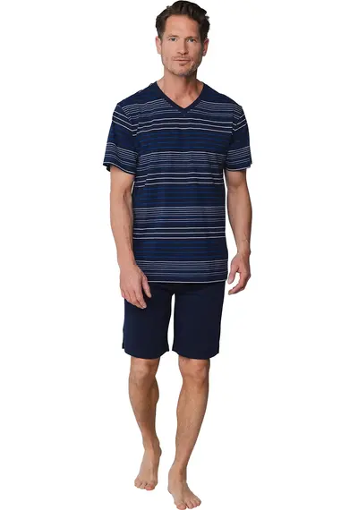 Pastunette heren shortama - Donkerblauw gestreept Pastunette heren shortama - Donkerblauw gestreept