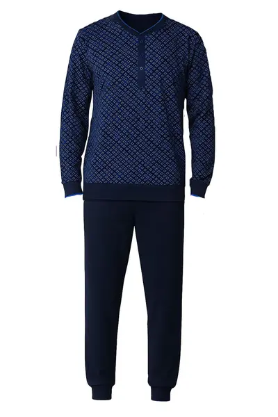 Pastunette Heren Pyjama katoen met knoopsluiting - Donkerblauw