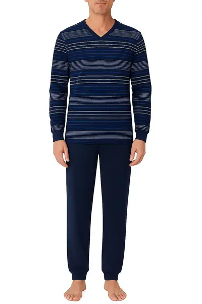 Pastunette katoenen Heren pyjama - V-hals - Donkerblauw Pastunette katoenen Heren pyjama - V-hals - Donkerblauw