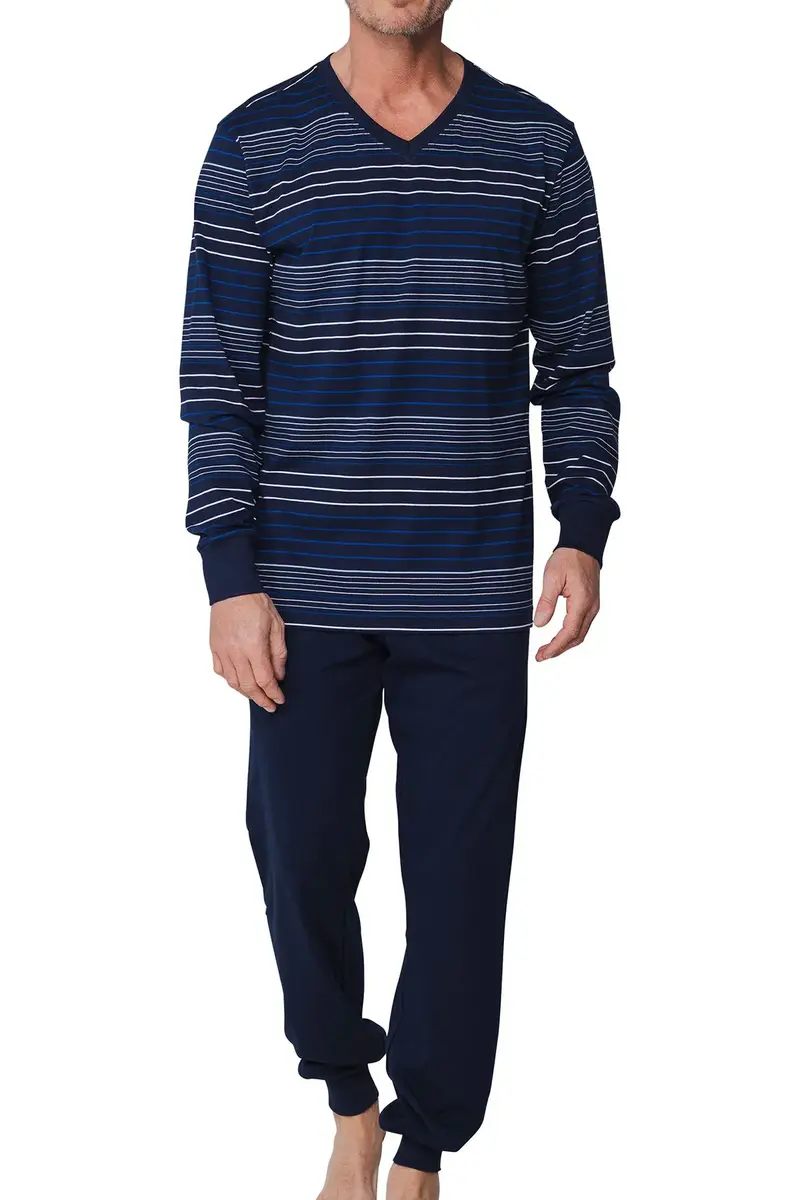 Pastunette katoenen Heren pyjama - V-hals - Donkerblauw