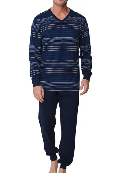 Pastunette katoenen Heren pyjama - V-hals - Donkerblauw Pastunette katoenen Heren pyjama - V-hals - Donkerblauw