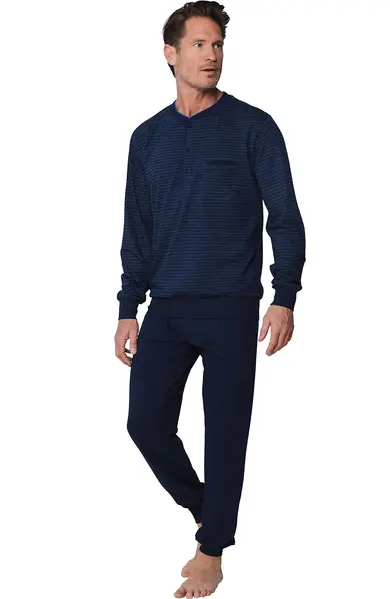 Pastunette tricot heren pyjama - Donkerblauw