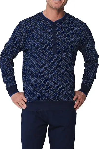 Pastunette Heren katoenen pyjama met lange mouwen - Donkerblauw