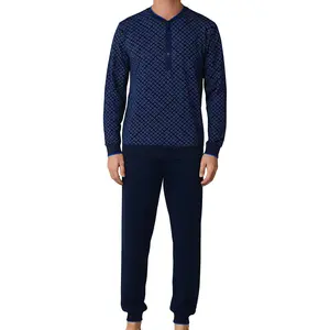 Pastunette Heren katoenen pyjama met lange mouwen - Donkerblauw