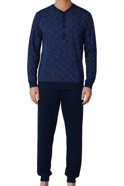 Pastunette Heren katoenen pyjama met lange mouwen - Donkerblauw