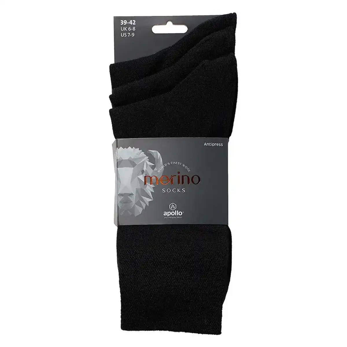 Apollo 3-paar merino wollen diabetes sokken - niet knellende boord