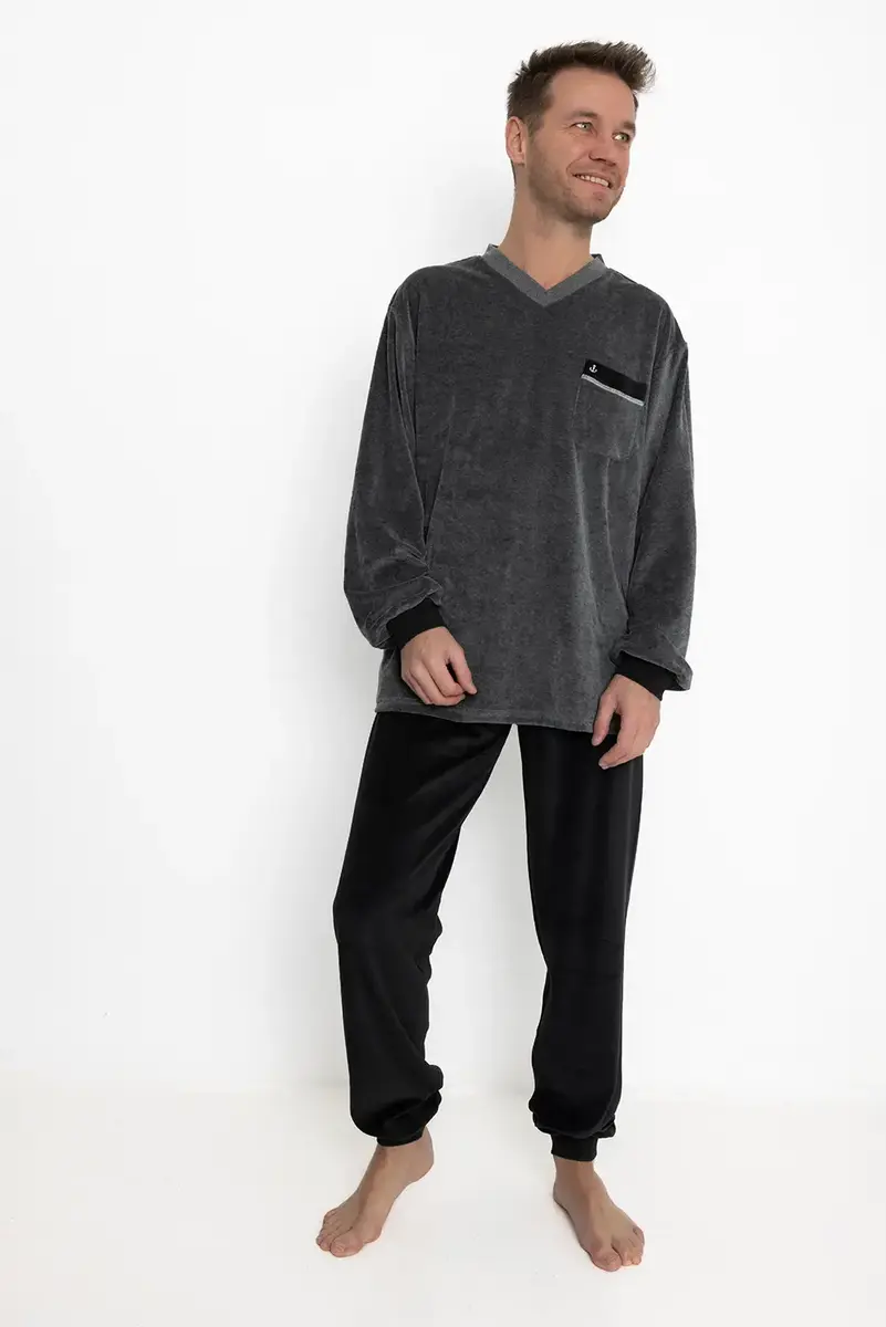 Outfitter velours heren pyjama - Anchor - Warme winter pyjama