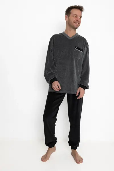 Outfitter velours heren pyjama - Anchor - Warme winter pyjama