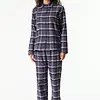 Schiesser dames pyjama flanel - Select Premium - Katoenen doorknoop pyjama lange mouwen