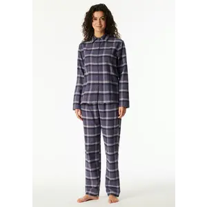 Schiesser dames pyjama flanel - Select Premium - Katoenen doorknoop pyjama lange mouwen