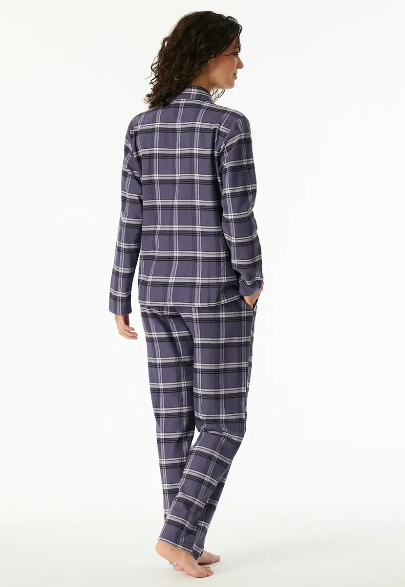 Schiesser dames pyjama flanel - Select Premium - Katoenen doorknoop pyjama lange mouwen