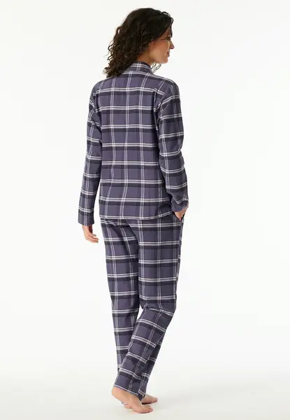 Schiesser dames pyjama flanel - Select Premium - Katoenen doorknoop pyjama lange mouwen