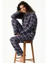Schiesser dames pyjama flanel - Select Premium - Katoenen doorknoop pyjama lange mouwen