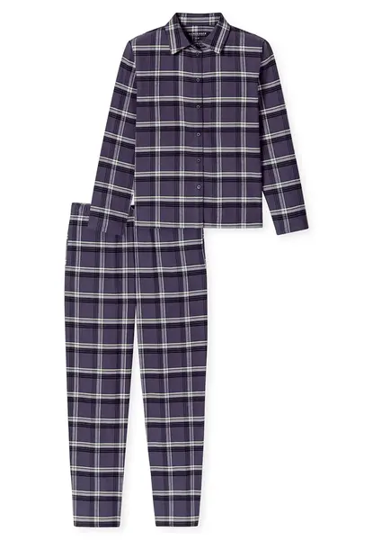 Schiesser dames pyjama flanel - Select Premium - Katoenen doorknoop pyjama lange mouwen