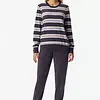 Schiesser dames pyjama badstof - Streep  - Warme winter pyjama lange mouwen - Ronde hals - Met boordjes