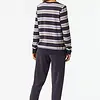 Schiesser dames pyjama badstof - Streep  - Warme winter pyjama lange mouwen - Ronde hals - Met boordjes