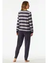Schiesser dames pyjama badstof - Streep  - Warme winter pyjama lange mouwen - Ronde hals - Met boordjes