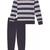Schiesser dames pyjama badstof - Streep  - Warme winter pyjama lange mouwen - Ronde hals - Met boordjes
