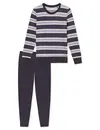 Schiesser dames pyjama badstof - Streep  - Warme winter pyjama lange mouwen - Ronde hals - Met boordjes