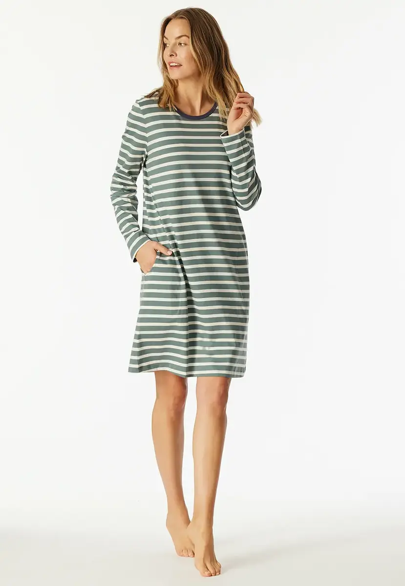 Schiesser Dames Nachthemd lange mouw Casual - katoenen dames nachtjapon - Luxe nachtkleding dames