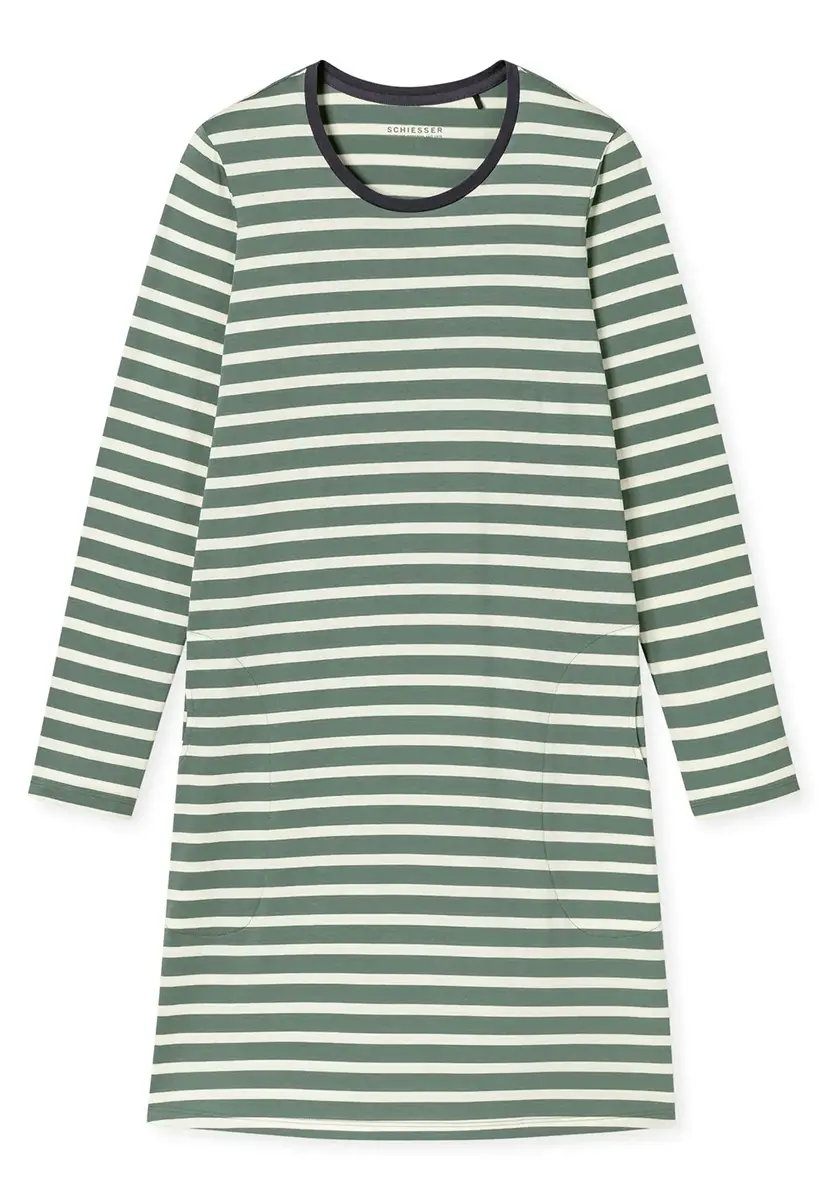Schiesser Dames Nachthemd lange mouw Casual - katoenen dames nachtjapon - Luxe nachtkleding dames