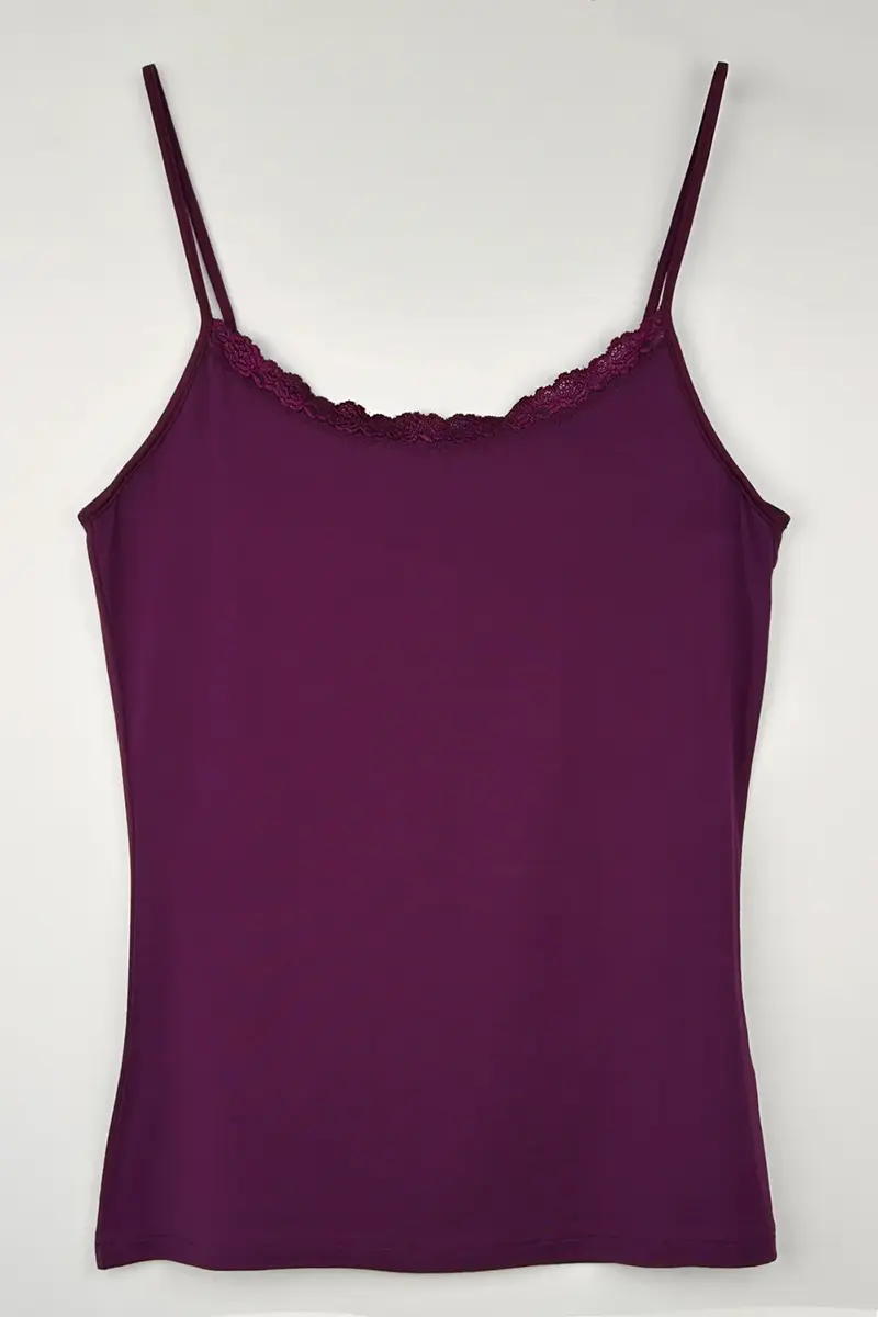 Nina von C dames spaghetti hemd kant - Modal - Kanten onderhemd met smalle bandjes - Luxe singlet