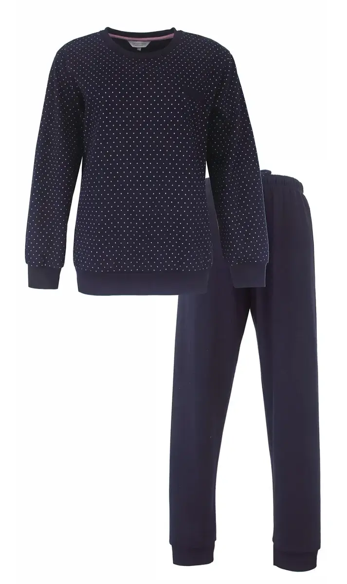 Tenderness fleece dames pyjama - Dark dots - donkerblauwe warme winter pyjama