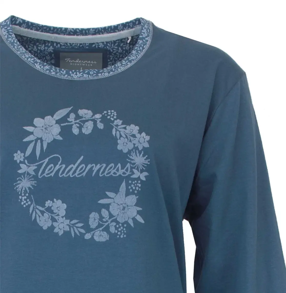 TTenderness tricot dames nachthemd lange mouw - Blue Flower