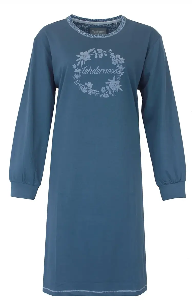 TTenderness tricot dames nachthemd lange mouw - Blue Flower