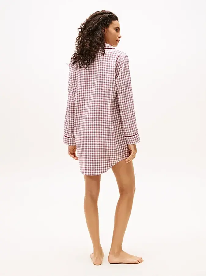 Tommy Hilfiger Dames flanellen nachthemd lange mouw Ruit Rood