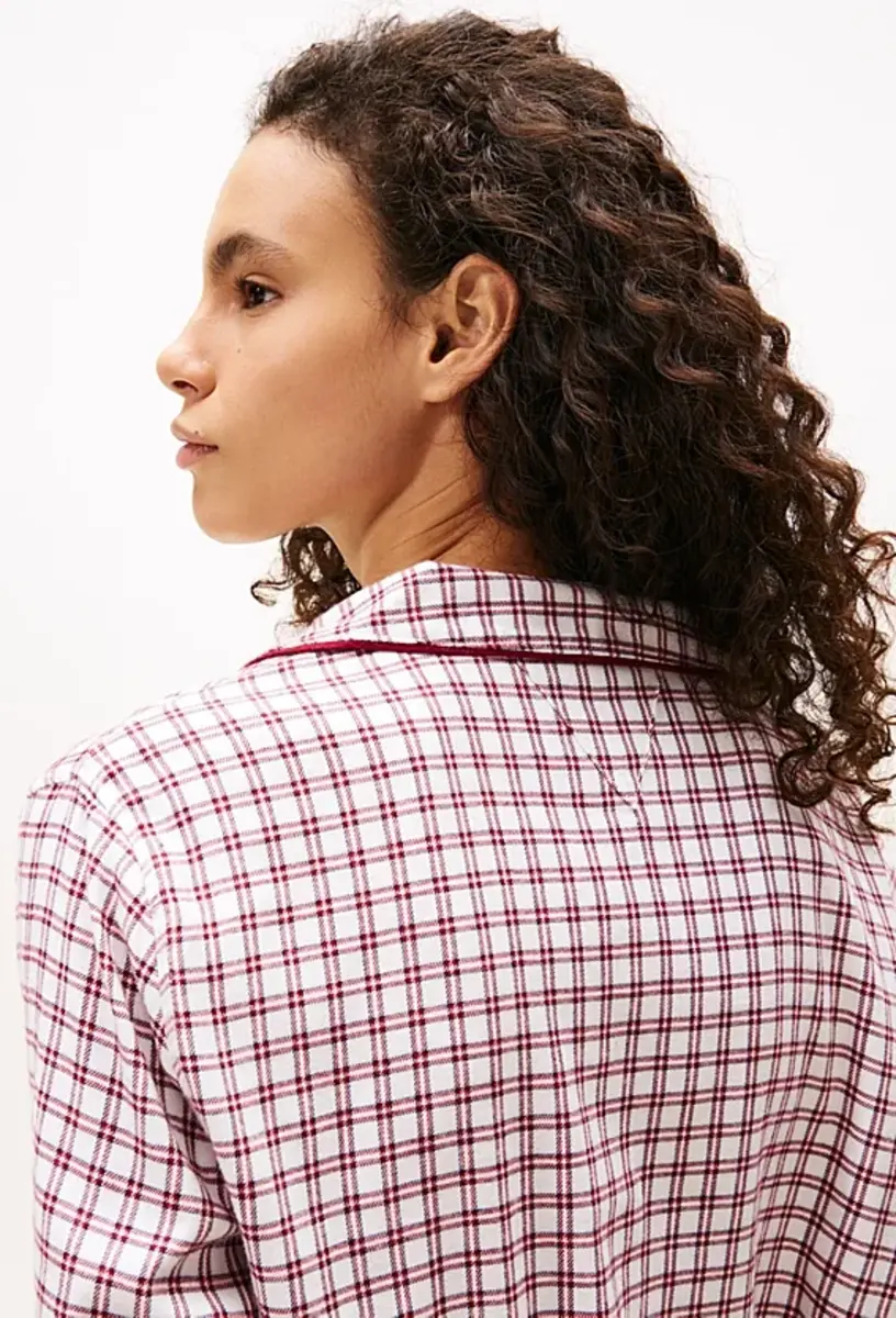 Tommy Hilfiger Dames flanellen nachthemd lange mouw - Ruit Rood - Knoopsluiting