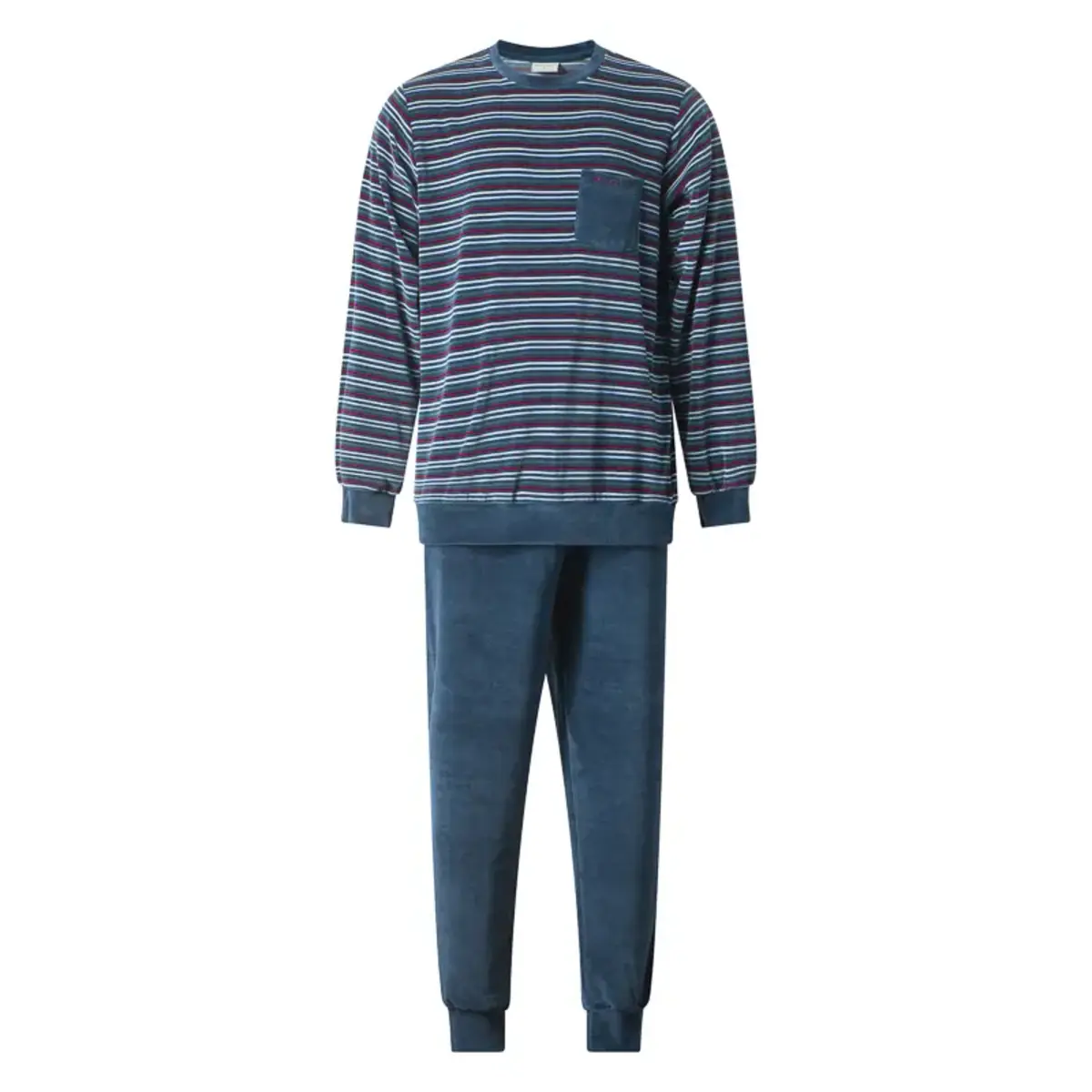Gentlemen Warme heren pyjama velours - Rondehals - Streep