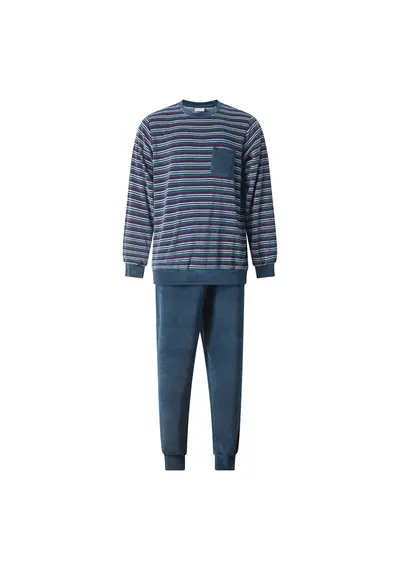 Gentlemen Warme heren pyjama velours - Rondehals - Streep Gentlemen Warme heren pyjama velours - Rondehals - Streep