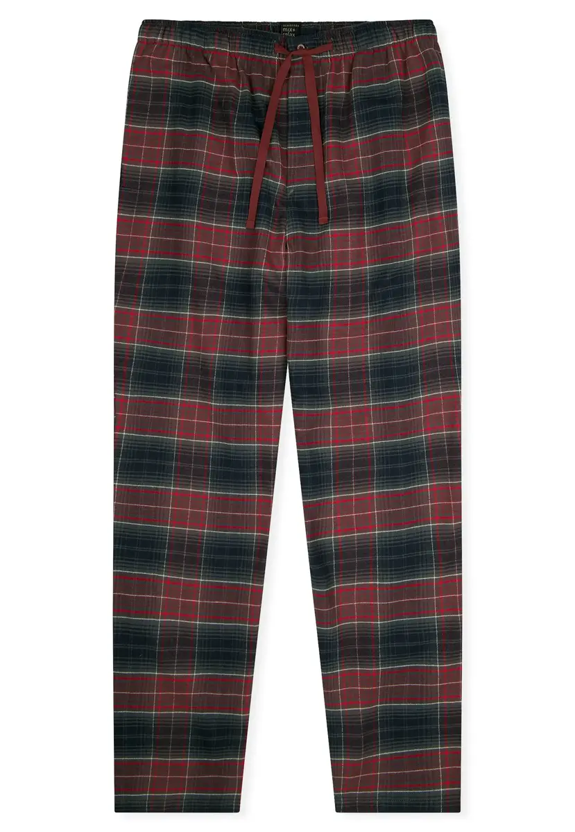 Schiesser flanellen heren lange pyjamabroek - donkergroengeruit - MIX & Relax