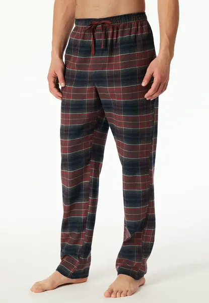 Schiesser flanellen heren lange pyjamabroek - donkergroengeruit - MIX & Relax