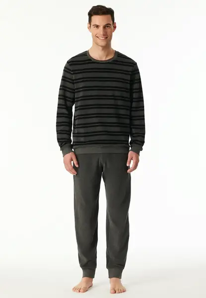 Schiesser heren pyjama badstof - Casual Nightwear -  Donkergrijs
